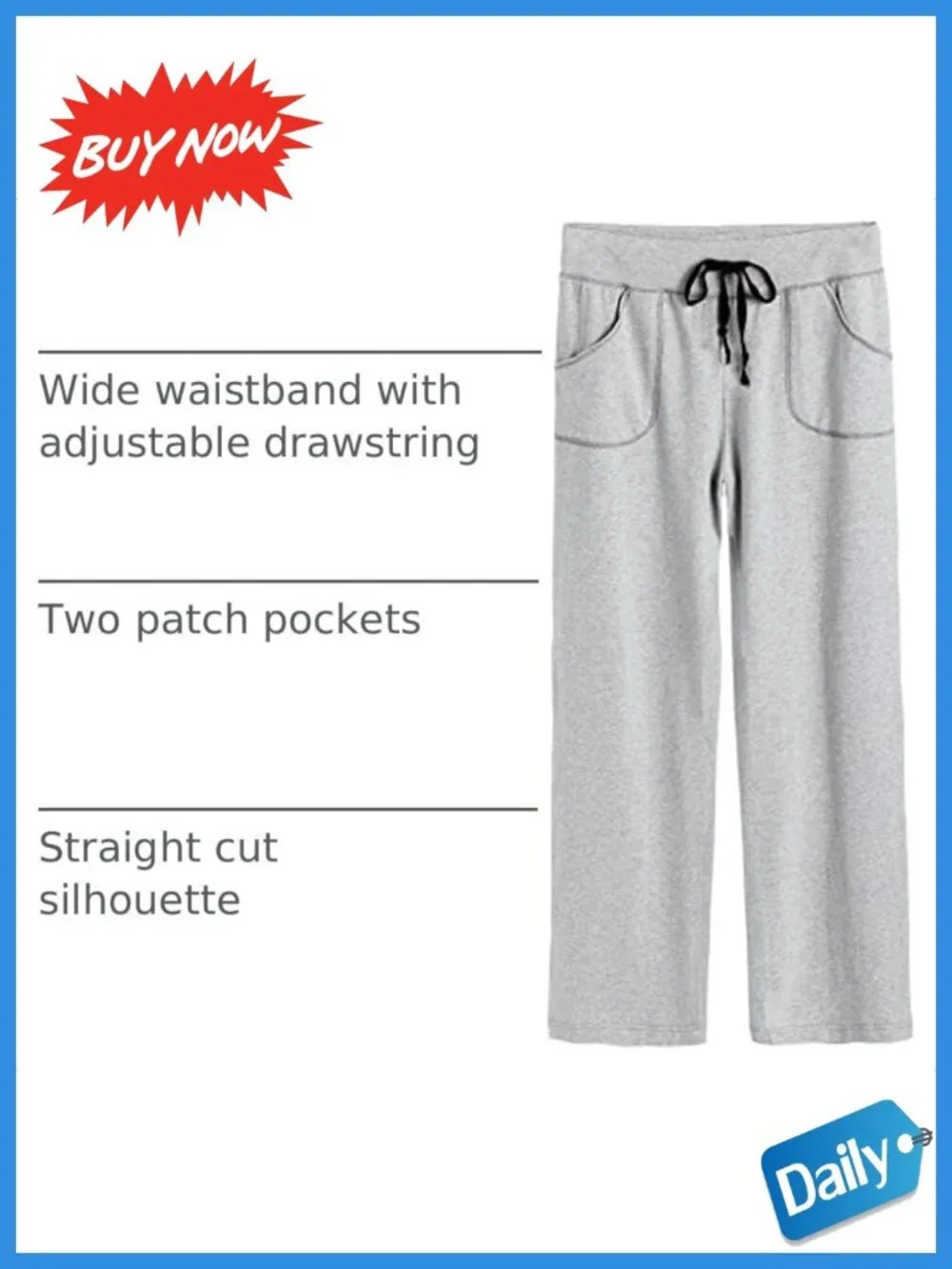 Cotton Lounge Pants Straight Leg Full Length Drawstring Patch Pockets